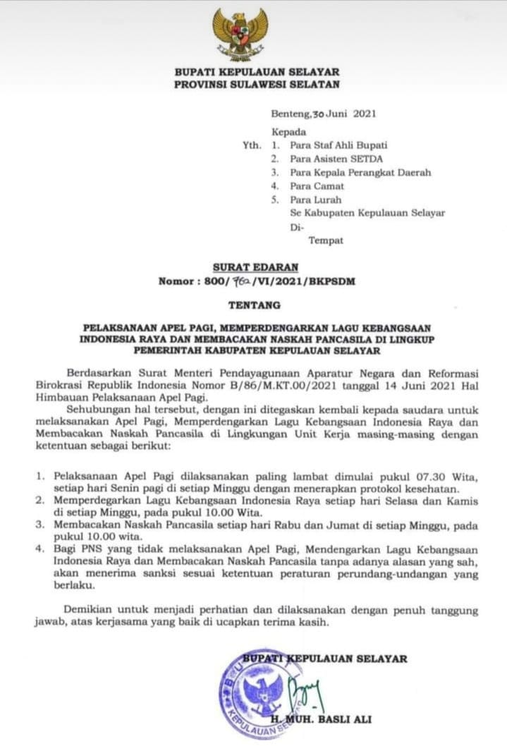 Bupati Selayar Keluarkan Surat Edaran, 4 Poin Ketentuan